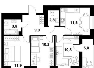 Продается трехкомнатная квартира, 67.2 м2, Новосибирск, Тайгинская улица, с4