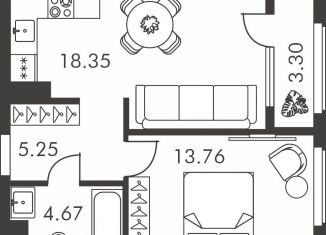 Однокомнатная квартира на продажу, 45.3 м2, Тула, улица Карпова, 103А