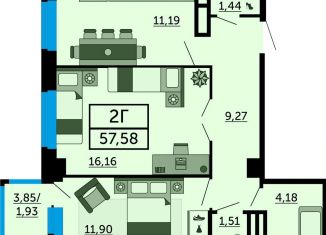 2-комнатная квартира на продажу, 57.6 м2, Ростов-на-Дону