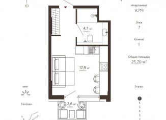 Продам 1-ком. квартиру, 25.2 м2, Зеленоградск