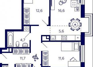 Продаю квартиру со свободной планировкой, 83.1 м2, Уфа, Октябрьский район, улица Энтузиастов, 7