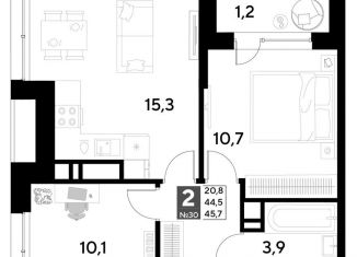 Продается 2-комнатная квартира, 45.7 м2, Омская область