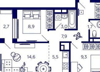 Продажа квартиры свободная планировка, 52.2 м2, Уфа, Октябрьский район, улица Энтузиастов, 7