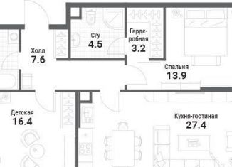 2-ком. квартира на продажу, 77.5 м2, Москва, Даниловский район, жилой комплекс Нагатино Ай-Ленд, к1