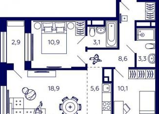 Квартира на продажу со свободной планировкой, 61.8 м2, Уфа, Октябрьский район, улица Энтузиастов, 7