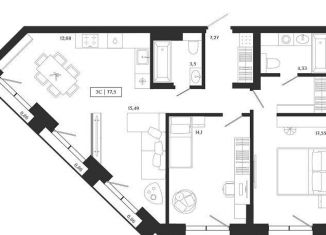 Продается 3-ком. квартира, 77.5 м2, Новосибирск, улица Семьи Шамшиных, 2