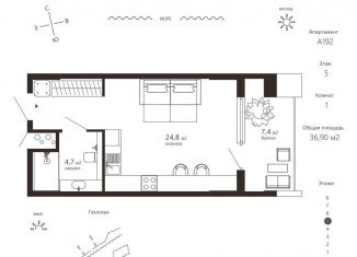 Продам 1-комнатную квартиру, 36.9 м2, Зеленоградск