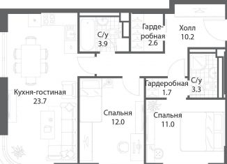 Продажа 2-комнатной квартиры, 68.1 м2, Москва, Даниловский район, жилой комплекс Нагатино Ай-Ленд, к1