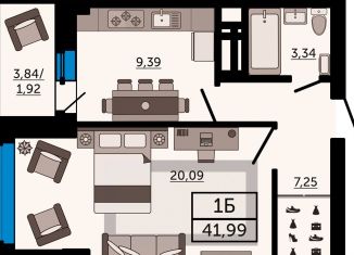 Продам 1-ком. квартиру, 42 м2, Ростов-на-Дону