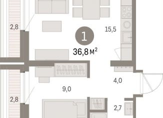 Продажа 1-комнатной квартиры, 36.8 м2, Екатеринбург, метро Чкаловская