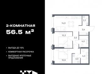 Продажа 2-комнатной квартиры, 56.5 м2, Москва