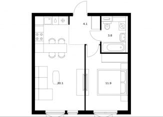 Продаю 1-комнатную квартиру, 39.9 м2, Московская область