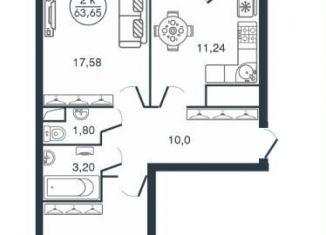 Продается 2-комнатная квартира, 63.7 м2, Тверь, улица Левитана, 72Б