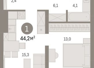 1-ком. квартира на продажу, 44.2 м2, Екатеринбург, переулок Ритслянда, 11, ЖК Северный Квартал