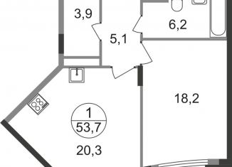 Продаю однокомнатную квартиру, 53.7 м2, Московская область