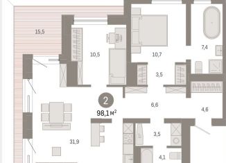 2-комнатная квартира на продажу, 98.1 м2, Екатеринбург, метро Машиностроителей, переулок Ритслянда, 15