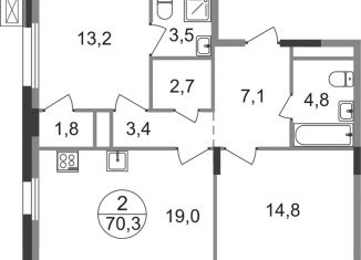 Продам двухкомнатную квартиру, 70.3 м2, Московская область