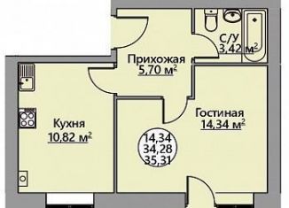 1-ком. квартира на продажу, 35.3 м2, Краснодарский край