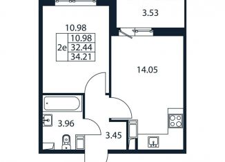 1-комнатная квартира на продажу, 36 м2, Мурино