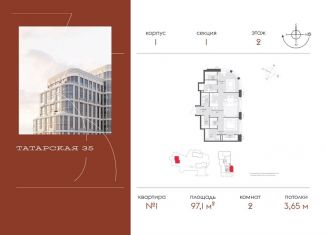 Продаю 2-ком. квартиру, 97.1 м2, Москва, Большая Татарская улица, 35с6, метро Новокузнецкая