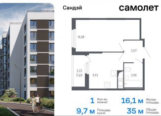 Продажа однокомнатной квартиры, 35 м2, Санкт-Петербург, муниципальный округ Константиновское, жилой комплекс Сандэй, 7.2