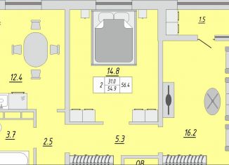2-комнатная квартира на продажу, 56.4 м2, Оренбургская область, улица Юркина, 8