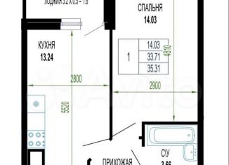 Продается однокомнатная квартира, 35.3 м2, Краснодар, улица Петра Метальникова, 36