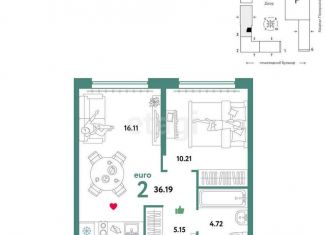 Продажа 2-ком. квартиры, 36.2 м2, Тюмень, Харьковская улица, 72А