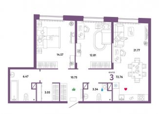 Продается трехкомнатная квартира, 72.8 м2, Тюмень, Калининский округ