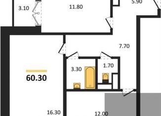 Продается двухкомнатная квартира, 60.3 м2, Воронеж