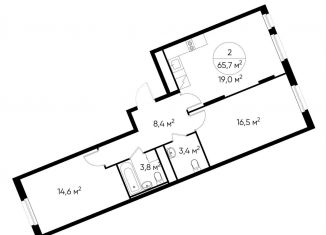 Продам двухкомнатную квартиру, 65.7 м2, Москва, деревня Рассказовка, 1