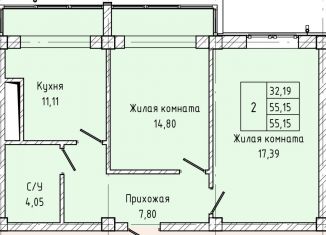 Двухкомнатная квартира на продажу, 55.2 м2, Кабардино-Балкариия, улица Атажукина, 10