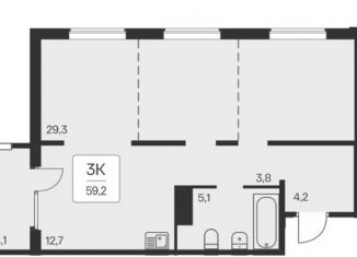 Продажа трехкомнатной квартиры, 59.2 м2, Новосибирск