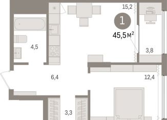 Продается 1-комнатная квартира, 45.5 м2, Омск, Кировский округ, жилой комплекс Кварталы Драверта, 2