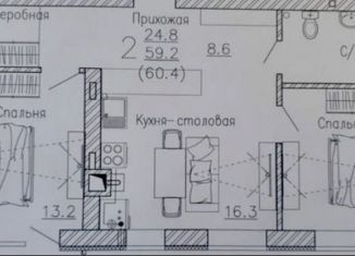 Продаю 2-комнатную квартиру, 60.4 м2, село Ямное, улица Атамана Белова, 2/1