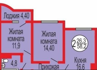 Продаю 2-ком. квартиру, 58 м2, Оренбург, Уральская улица, 2/22, ЖК Дубки