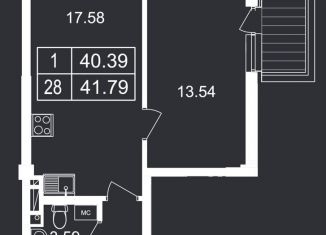 Продается 1-комнатная квартира, 41.8 м2, посёлок городского типа Гурзуф