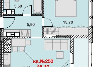 Продаю однокомнатную квартиру, 46.1 м2, Калининград