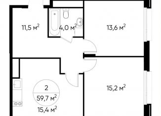 Продажа 2-комнатной квартиры, 59.7 м2, Москва, деревня Рассказовка, 1