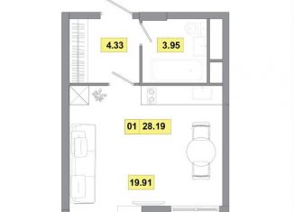 Продается однокомнатная квартира, 28.2 м2, Московская область