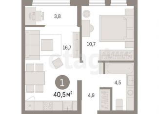 Продается однокомнатная квартира, 40.5 м2, Тюмень, Ленинский округ