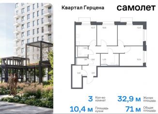 Трехкомнатная квартира на продажу, 71 м2, Москва, метро Зябликово, жилой комплекс Квартал Герцена, к1