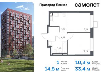 Продажа однокомнатной квартиры, 33.4 м2, Московская область, микрорайон Пригород Лесное, к5.2