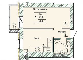 Продаю 1-ком. квартиру, 28.8 м2, Волгоград, Кировский район