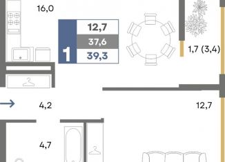 Продам 1-комнатную квартиру, 39.3 м2, Крым