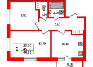 Продаю двухкомнатную квартиру, 46.9 м2, городской посёлок Янино-1, Заводская улица, 18к2