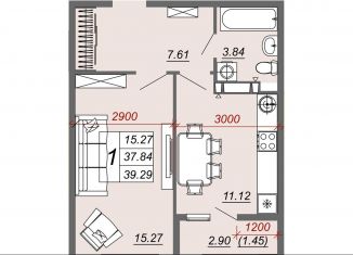 Продам 1-ком. квартиру, 39.3 м2, Ростовская область