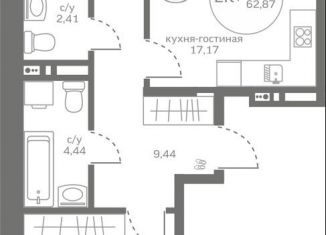 2-ком. квартира на продажу, 61.5 м2, Тюменская область, улица Петра Ершова, 8