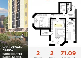 Двухкомнатная квартира на продажу, 71.1 м2, Тверь