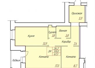 Продам 2-ком. квартиру, 61.3 м2, Череповец